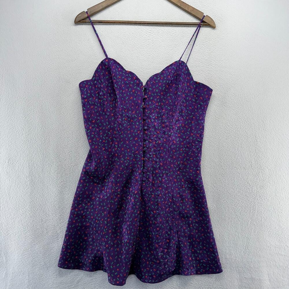 Vintage Victoria's Secret Slip Dress Women's Large Purple Dotted Gold Label 90s